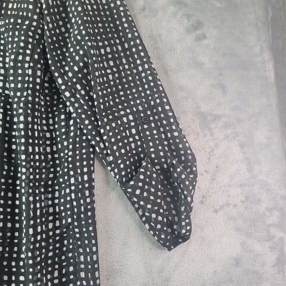 Alyx Womens Sheer Shirt Dress‎ Black White Dot Print Button Front Size S Career - Picture 3 of 12